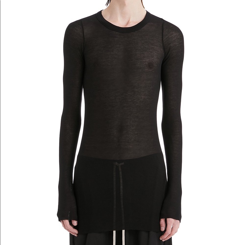 Rick owens silk rib long sleeve black 38 (xsmall)